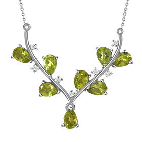 Natürliches Peridot, weißes Zirkon Collier, ca. 45 cm, 925 Silber platiniert, ca. 3.95 ct