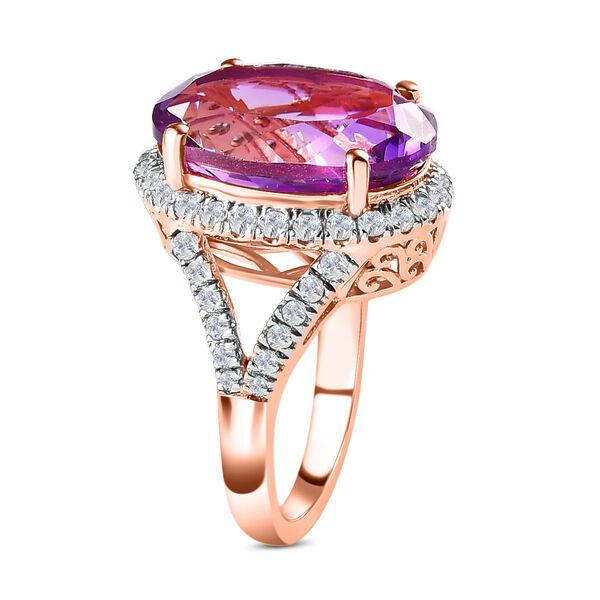 AAA Rose De France Amethyst, Weißer Zirkon Ring, 925 Silber Roségold Vermeil (Größe 20.00), ca. 13.40 ct image number 5