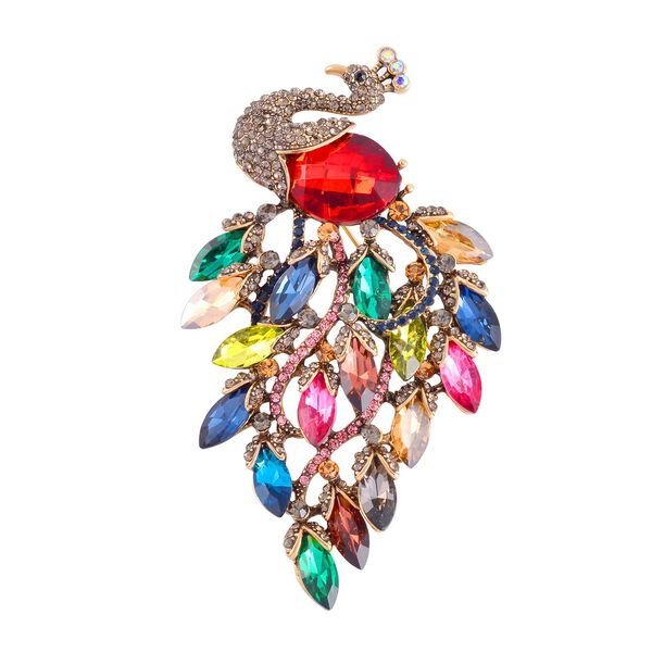Mehrfarbiger Kristall Brosche  Antikes Gold