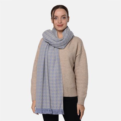 LA MAREY - Wollschal mit Hahnentrittmuster, 200x69 cm,Blau