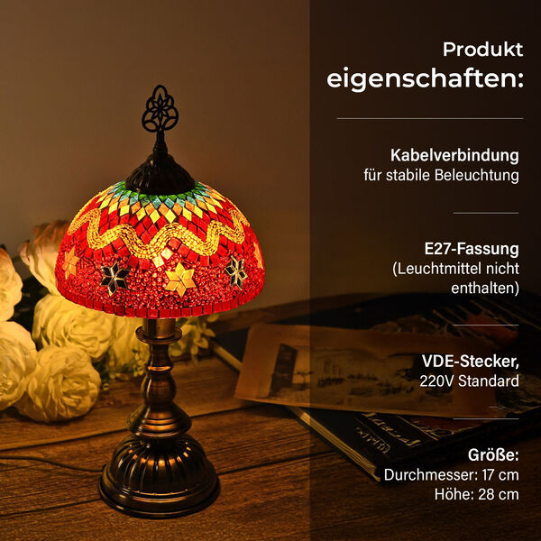 T&uuml;rkische Mosaik-Tischlampe im marokkanischen Stil, handgefertigt, 17&times;28 cm, Mehrfarbig image number 3