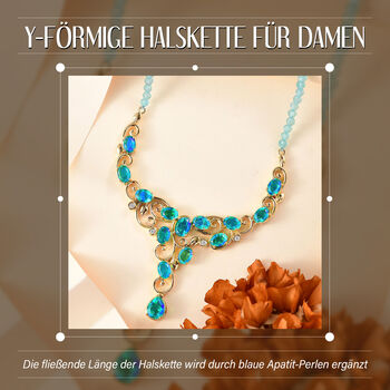Pfau Quarz Triplett, blaue Apatit und Zirkon-Halskette, 45 cm - 57,03 ct.