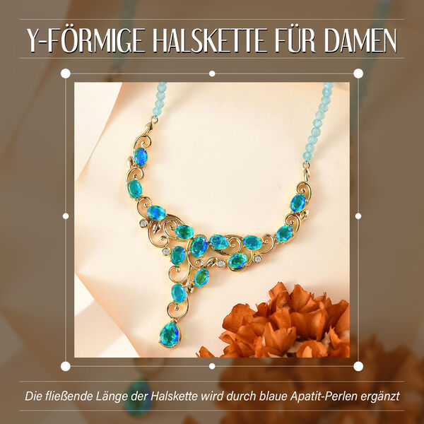 Pfau Quarz Triplett, blaue Apatit und Zirkon-Halskette, 45 cm - 57,03 ct. image number 1