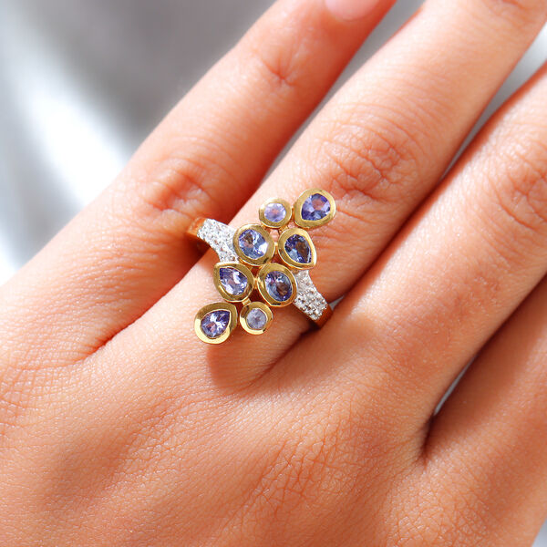 Tansanit und Zirkon Ring 925 Silber vergoldet  ca. 1,28 ct image number 3