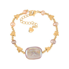 Rosa Süßwasser Perle, Lila Süßwasser Perle Armband ca. 15.85 cm + 3.5 cm Extender, Nickelfreies Messing, Goldfarben