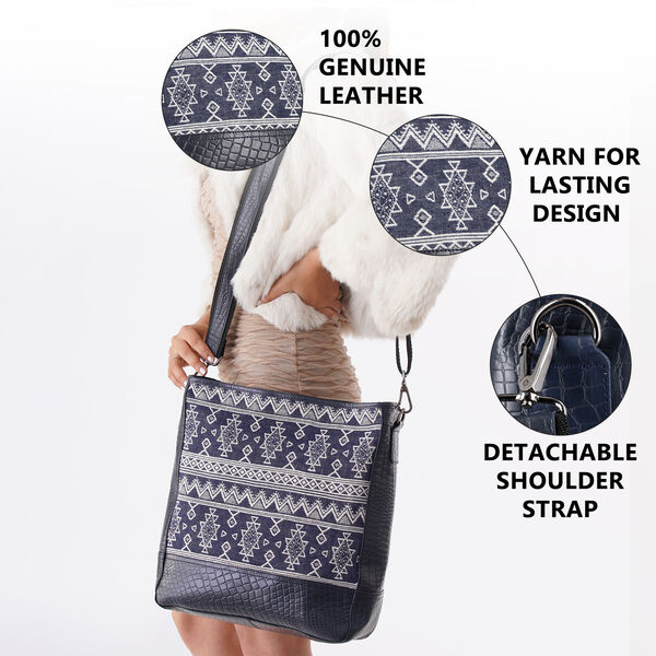 Crossbody Bag aus echtem Leder und Jacquard mit Krokopr&auml;gung, schwarz image number 5