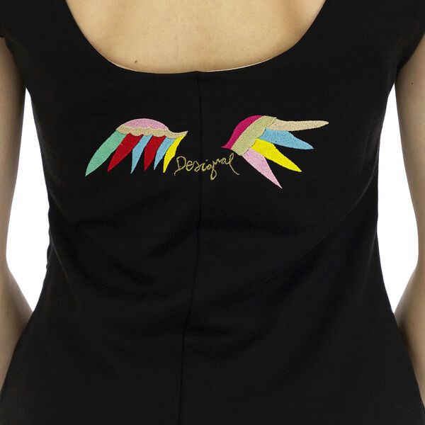 DESIGUAL, Kleid mit kurzen &Auml;rmeln und Blumendruck, Schwarz und Wei&szlig;, Gr&ouml;&szlig;e 38 image number 5