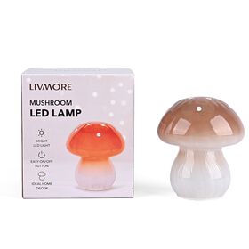 LIVMORE - Glas Nachtlicht in Pilzform mit LED Lichterkette,13.5 x 13.5 x 15.5 cm, Braun