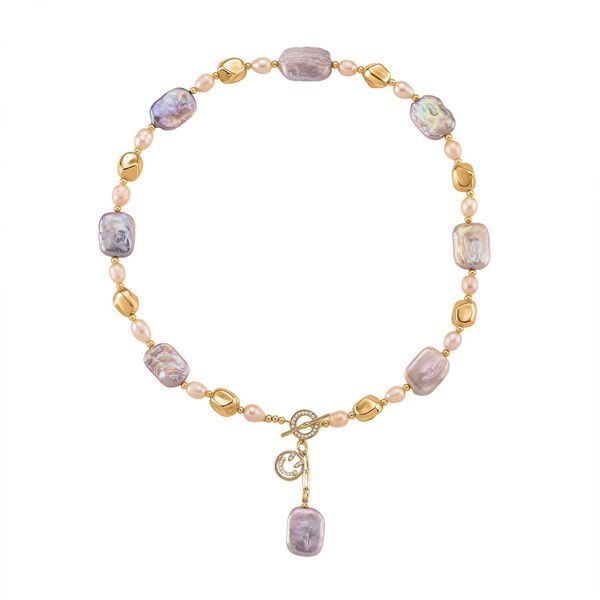 Mehrfarbige Keshi Perle, Pfirsich-S&uuml;&szlig;wasser Perle Halskette, ca. 50 cm, Nickelfreies Messing Ros&eacute;gold Vermeil image number 3