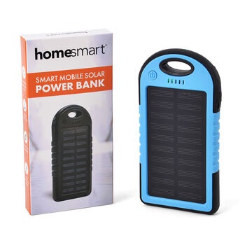 Homesmart - Solar-Powerbank mit LED-Licht, 4000 mAh, 14,3 x 7,5cm, Blau