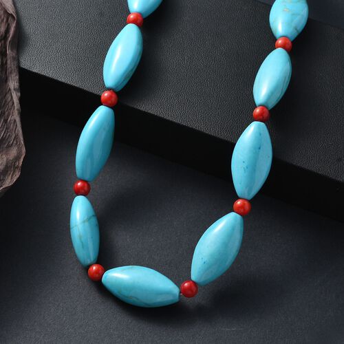 Gefärbter blauer Magnesit, Koralle Halskette ca. 45 cm Edelstahl ca. 375,00 ct. image number 1