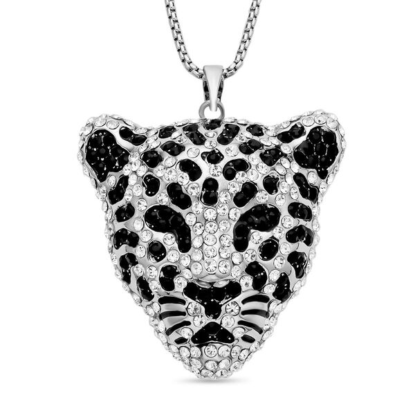 Wei&szlig;er und schwarzer Kristall-Leopard-Anh&auml;nger mit Kette - 4 ct. image number 0