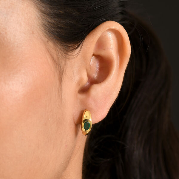 D'Joy Smaragd-Quarz Triplette Ohrringe 925 Silber 750 Gelb Vergoldet ca. 1,13 ct. image number 2
