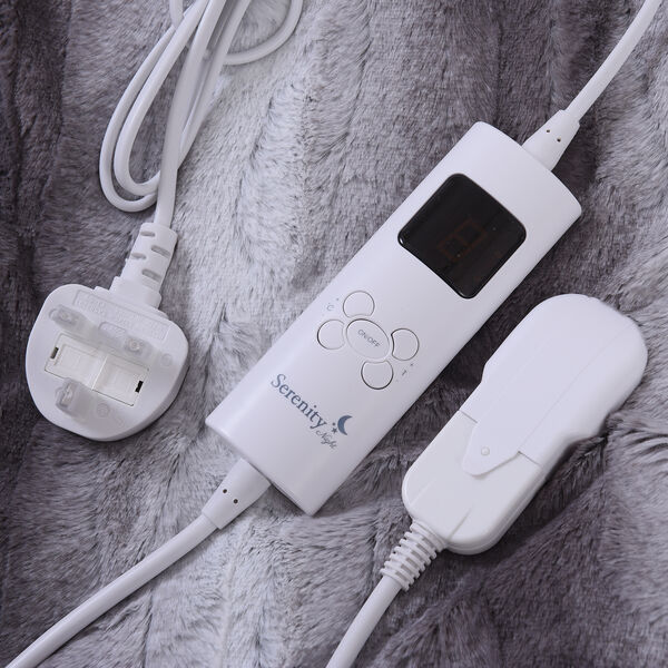 SERENITY NIGHT: Elektrisch beheizbare Kunstpelzdecke aus weichem, kuscheligem Plüsch, 2-lagig, Streifenmuster, Weiß image number 4