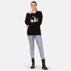 100% Baumwoll-Flanell Strick Sweatshirt mit Applikation, Schwarz Größe 40