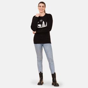 100% Baumwoll-Flanell Strick Sweatshirt mit Applikation, Schwarz Größe 40 