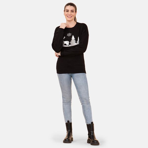 100% Baumwoll-Flanell Strick Sweatshirt mit Applikation, Schwarz Größe 40  image number 0