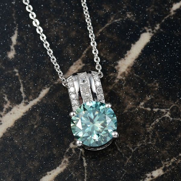 D'Joy blauer und weißer Moissanit Ring und Anhänger mit Kette image number 2