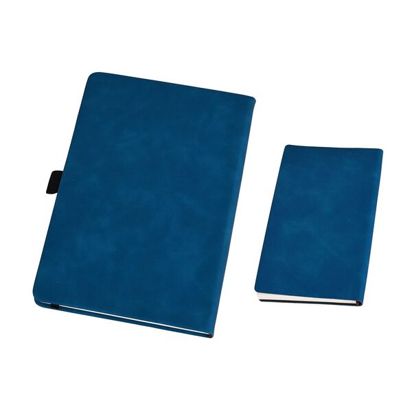 Premium Set; Notizbuch und Taschentagebuch mit geschnitztem, samtigem Hardcover und Kugelschreiber, Marineblau image number 11