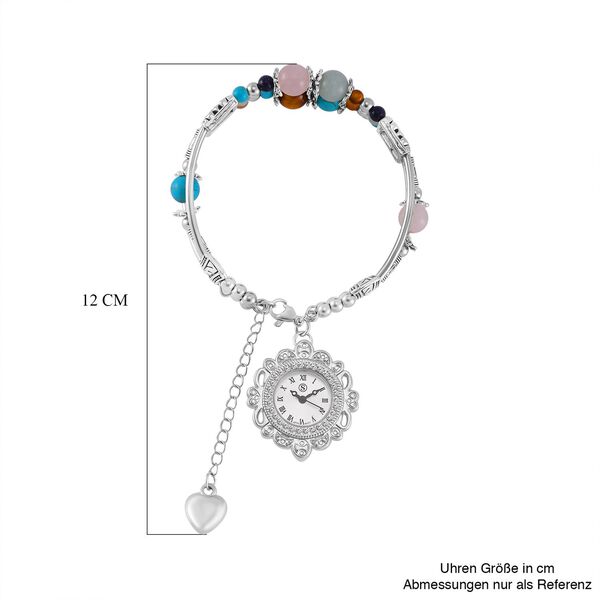 STRADA - Mehrfarbige-Edelstein verstellbare Perlenarmbanduhr mit Legierungsgeh&auml;use und japanischem Uhrwerk, 17-21 cm Reiner Edelstahl image number 5