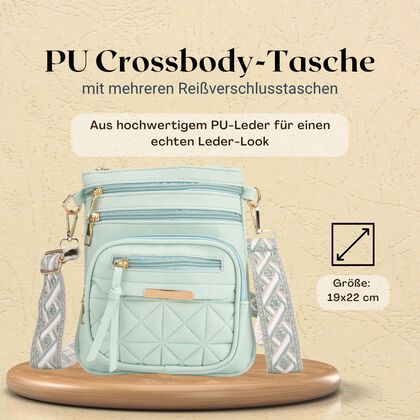Crossbody-Tasche mit mehreren F&auml;chern, 19x22?cm, Minzgr&uuml;n -Grau mit gemustertem Schultergurt, Minzgr&uuml;n