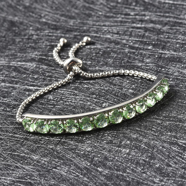 Flexibles neongr&uuml;nes Zirkonia Bolo-Armband, ca. 15-25 cm, silberfarben image number 1