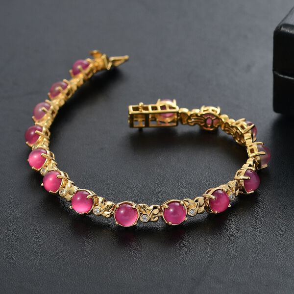 Mondblüte - Maulbeer Mondstein, Weißer Zirkon Armband ca. 19 cm 925 Silber 750 Gelb Vergoldet ca. 15,17 ct. image number 2