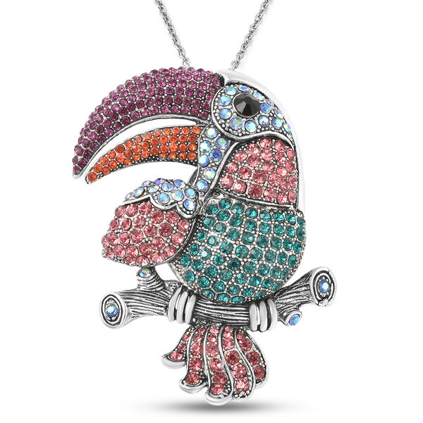 Mehrfarbige Kristall-Papageien-Brosche/ Anh&auml;nger mit 60 cm Kette - 4 ct.