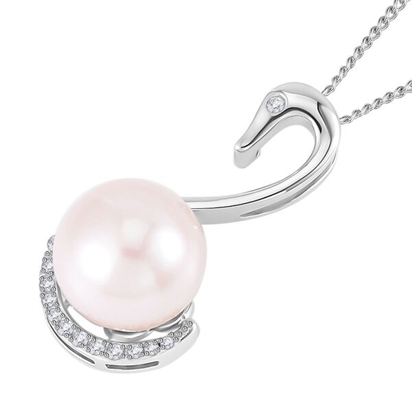 13-14 mm wei&szlig;e Edison-Perle und Zirkon-Anh&auml;nger mit Kette, 45 cm - 0,25 ct. image number 4