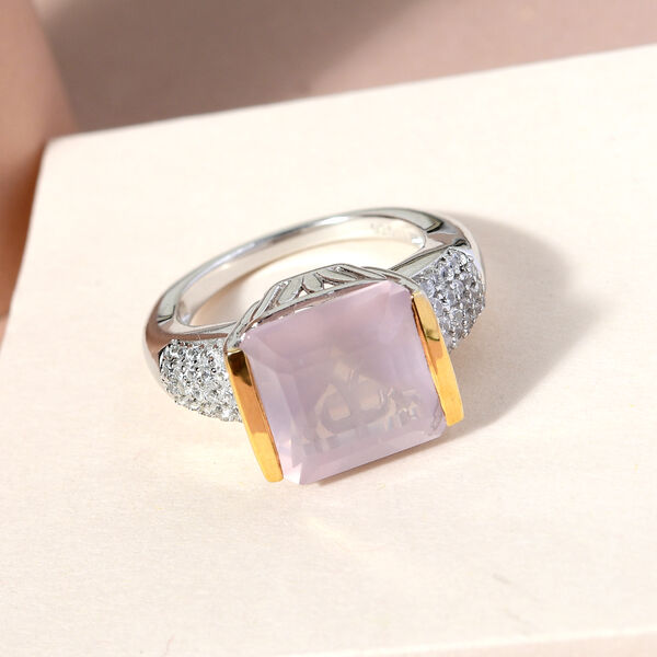 Rosenquarz und wei&szlig;er Zirkon-Ring, 925 Silber Bicolor  ca. 6,85 ct image number 2