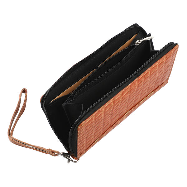 Brieftasche aus 100% echtem Leder, RFID Kroko-Pr&auml;gung mit abnehmbarem Riemen, Braun image number 4