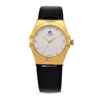 WILLIAM HUNT - Lab Grown Diamant Schweizer Uhrwerk, Uhren 21.5 cm 316L Edelstahl IP-Gelbbeschichtung