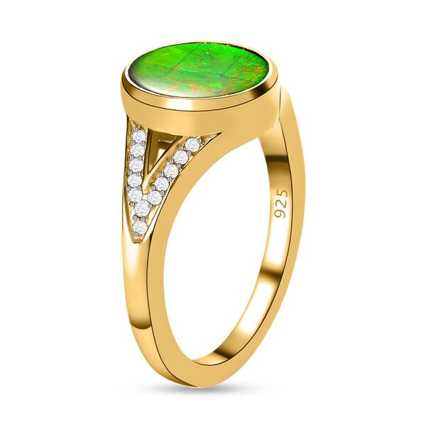 Kanadischer Ammolit und wei&szlig;er Zirkon-Ring, 925 Silber Gelbgold Vermeil (Gr&ouml;&szlig;e 21.00) ca. 2,44 ct image number 5