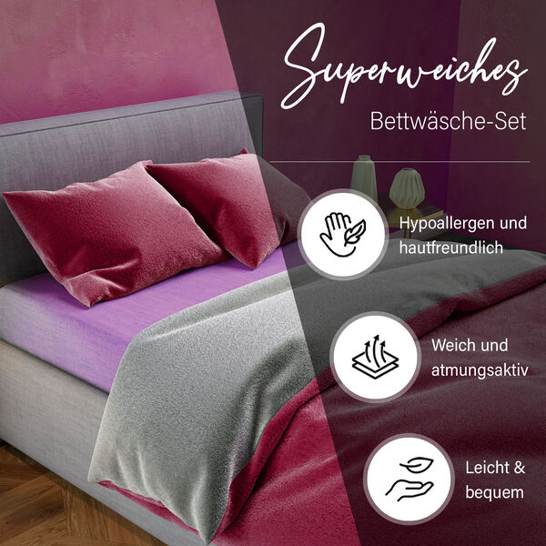 Leonardo Vicenti - Supersoft-Bettw&auml;sche- 2tlg. Set, bordeaux image number 1