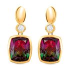 Wassermelonen-Quarz-Triplett und weiße Zirkon-Ohrringe, 925 Silber vergoldet ca. 9.66 ct