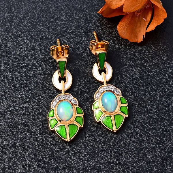 AA Nat&uuml;rlicher, &auml;thiopischer Welo Opal, Wei&szlig;er Zirkon Ohrringe 925 Silber 750 Gelbgold Vermeil ca. 1.24 ct image number 2