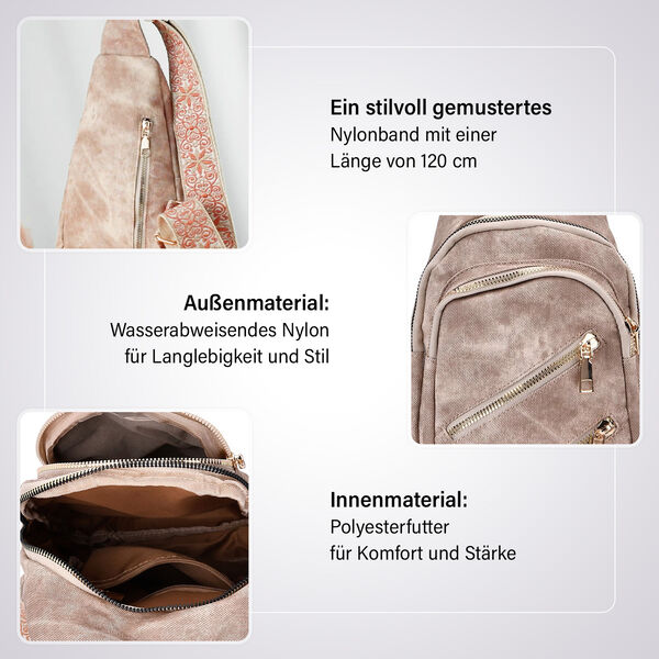 Rucksack aus Nylon mit RFID-Schutz, 19x8x32 cm, Beige image number 3