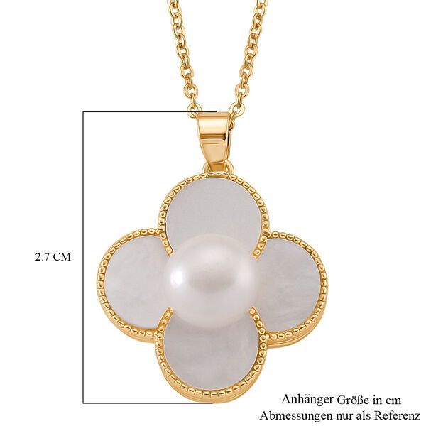 Weiße Süßwasser Perle, Weißes Perlmutt Schmuckset ca. 50 cm Nickelfreies Messing, Reines Kupfer vergoldet 14.00 ct image number 6