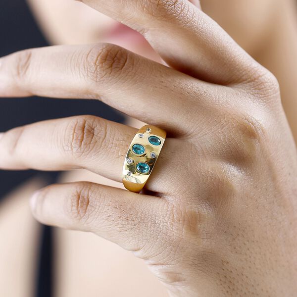 AAA Smaragd, Wei&szlig;er Zirkon Ring, 925 Silber Gelbgold Vermeil, (Gr&ouml;&szlig;e 17.00) ca. 0.61 ct image number 3