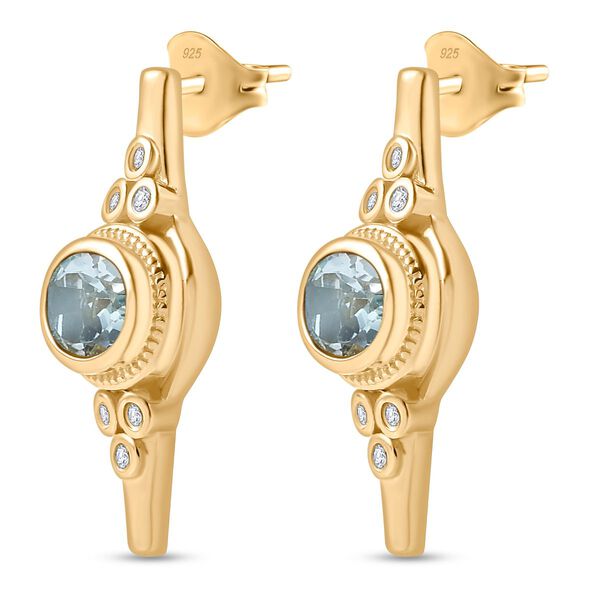 Blau Topas, Wei&szlig;er Zirkon Ohrringe Messing ca. 3.29 ct image number 3