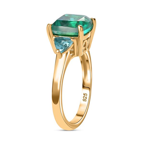 Pfau Quarz Triplette, Blauer Apatit Ring 925 Silber vergoldet (Größe 16.00) ca. 3,17 ct image number 5