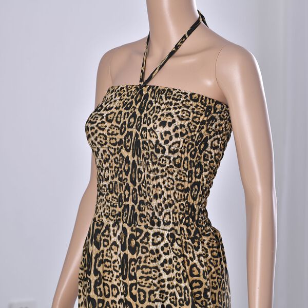 Halsausschnitt Jumpsuit, braun mit Leopardenmuster image number 4