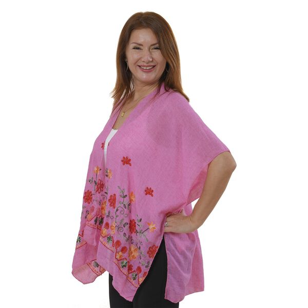 TAMSY- bestickter Kimono mit Blumenmuster, One Size, Rosa image number 3