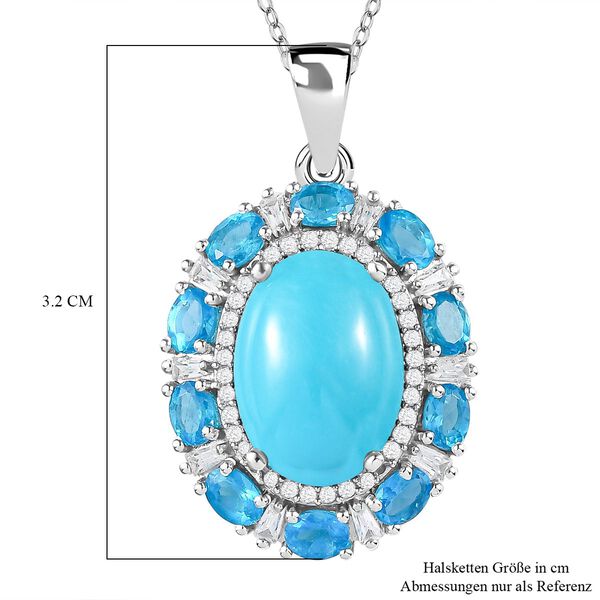 Amerikanischer, nat&uuml;rlicher Sleeping Beauty T&uuml;rkis, Neon Apatit und Zirkon-Anh&auml;nger mit Kette, 50 cm - 8,20 ct. image number 6