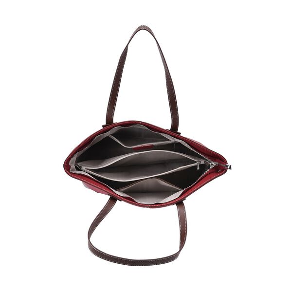 Echtleder Modische, geräumige Kontrastfarbene Tasche, 33x13x29 cm, Rot image number 5