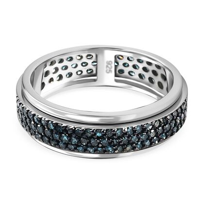 Blauer Diamant Spinning Ring 925 Silber platiniert (Größe 16.00) ca. 1,00 ct