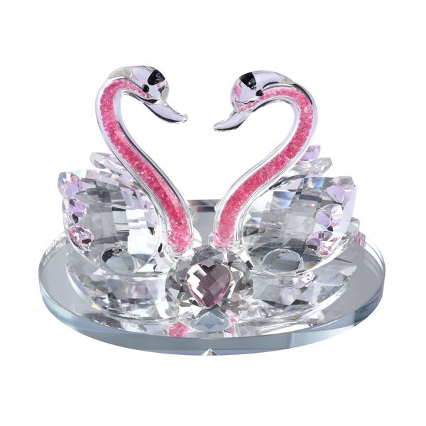 The 5th Season - Zwillings-Kristallschw&auml;ne auf Spiegelplatte, 13x9.5x9cm, rosa