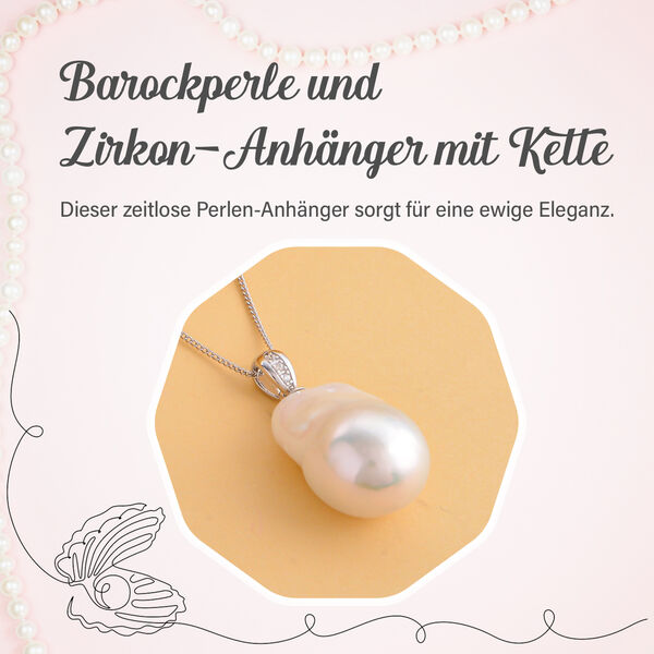 15-20mm Barockperle und Zirkon-Anh&auml;nger mit Kette image number 3