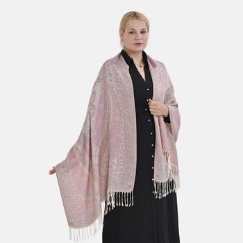 Jacquard Paisley-Schal mit Fransen, 170cm x 75cm, Rosa Bl&uuml;ten