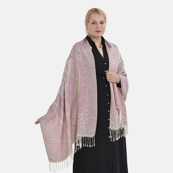 Jacquard Paisley-Schal mit Fransen, 170cm x 75cm, Rosa Blüten image number 3